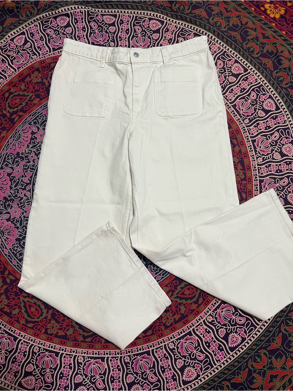 Free Assembly White Wide Leg Utility Pants Women’s Size 16 High Rise Patch